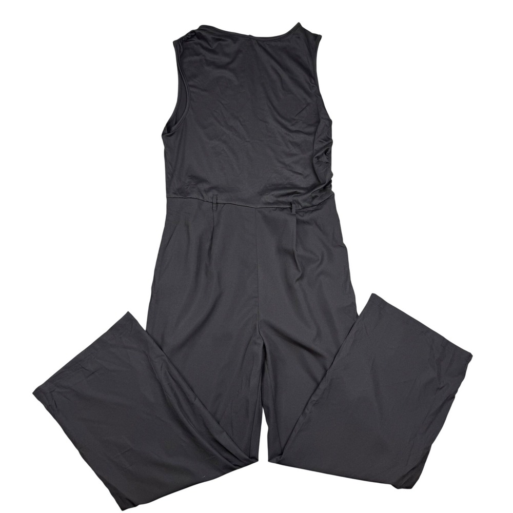 SHEIN Jumpsuit Womens Large Black Polyester Wide Leg Sleeveless Belted 28830364